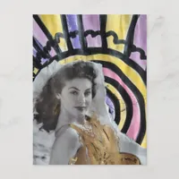 Beautiful Woman in 1939 on the beach collage art Postcard