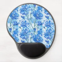 Abstract Watercolor Blue and White Flowers Gel Mouse Pad