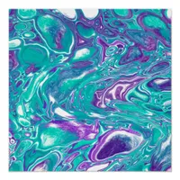 Purple and Teal Fluid Art Marble like  Bubbles  Poster