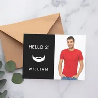 21st birthday black white beard fun guys men invitation