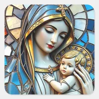 Stained Glass Mosaic | Mary and Jesus Christmas Square Sticker