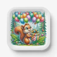 Cute Watercolor Cartoon Squirrel Birthday Paper Plates