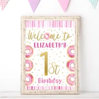 Donut 1st Birthday Welcome Pink and Gold Poster