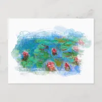 ** Art Monet Lily Pond Floral Angel  AR23 Postcard