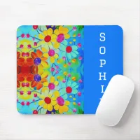 colorful flowers yellow blue pink watercolor art  mouse pad