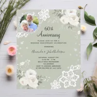 Green diamonds florals 60th wedding invitation