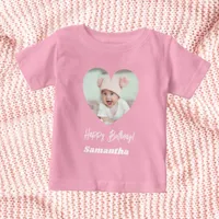 Photo heart name birthday girl pink baby T-Shirt