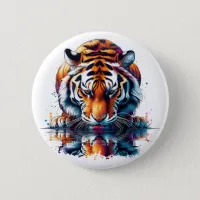 Tiger looking at Reflection in Water Button