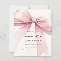 Pink bow cream Quinceanera Invitation