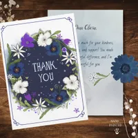 Dark Navy Blue Floral Thank You Card