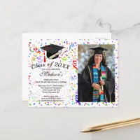 Photo Graduation Black Cap Diploma Confetti Party Postcard