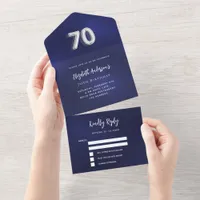 70th Birthday navy blue silver rsvp All In One Invitation