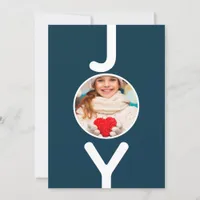 Christmas blue photo joy modern card