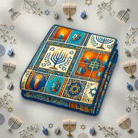 Jewish Blue Gold Menorah Sherpa Blanket