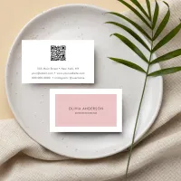 Simple Minimalist QR Code Pale Pink Modern Stylish Business Card