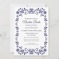 Navy Blue Lavender Floral Elegant Spanish Wedding Invitation