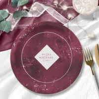 Stone Glitter Wedding Burgundy ID647 Paper Plates