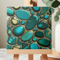 Turquoise Oceanic Pebbles with Golden Accents Ceramic Tile