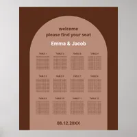 Mocha Brown Arch 12 Table Seating Chart Poster