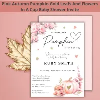 Pink Fall Pumpkin Flowers Leafs Girl Baby Shower Invitation