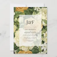 Champagne, White & Greenery Floral Wedding Invitation