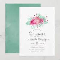 Pink and Mint Floral Quinceañera Invitation