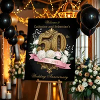 Elegant Floral Black and Gold 50th Anniversary Foam Board