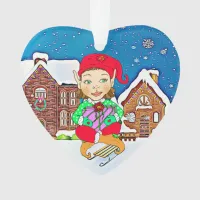 Girl Elf Whimsical Personalized  Christmas Ornament