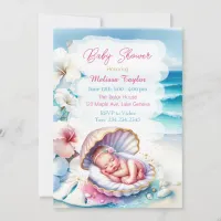 Sweet Seaside Girl's Baby Shower Coastal Themed Invitation