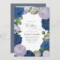 Deep Navy, Soft Lilac & Cloud Gray Floral Wedding Invitation