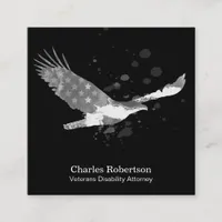 *~* USA Flag American Eagle Gray Grey on Black Square Business Card
