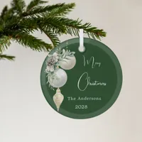 Green gold white baubles Christmas Glass Ornament