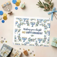 Elegant Blue Gold Watercolor Menorah Hanukkah Card
