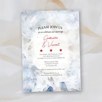 Blue Tinted Carnation Flower Wedding Invitation