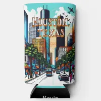 Houston, Texas Downtown City View Abstract Art Seltzer Can Cooler