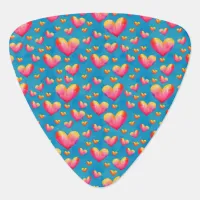 Multicolored Watercolor Hearts Guitar Pick