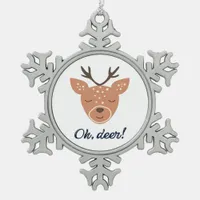 Oh Deer Deer Love Save The Deer Creative Design Snowflake Pewter Christmas Ornament