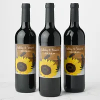 Sunflower and Horseshoe Country Western Wedding Wine Label