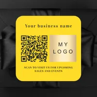 Business name yellow logo qr code square sticker