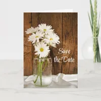 Mason Jar White Daisies Barn Wedding Save the Date Announcement