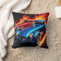 Classic hot rods racing with fiery backgrounds throw pillow