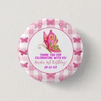 Pink gold purple elegant butterfly girl birthday button