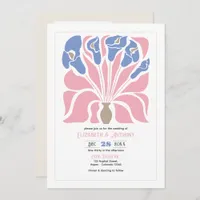 Petal Pink/Cornflower Abstract Floral Boho Wedding Invitation
