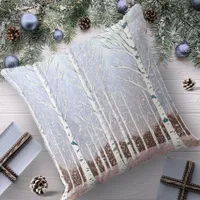 Snowy Birch Trees Christmas Dusty Blue ID1003 Throw Pillow