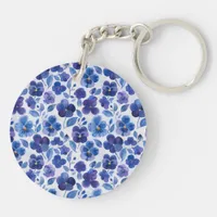 Blue and Purple Pansy Type Flowers Two-sided Keychain