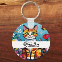 Colorful Cat and Butterfly Personalized Keychain