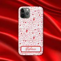 Name Monogram with red hearts on white | iPhone 11 Pro Case