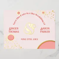 Pink Carmine Groovy Retro Wedding Save the Date Foil Invitation Postcard