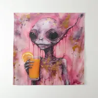 Pink Alien With An Orange Juice Tapestry