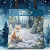 Fox on a Winter Night in the Enchanted Forest Tote Bag